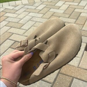 Birkenstock Beige Suede Clogs